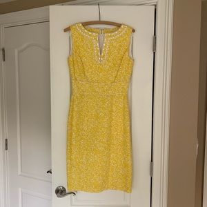 Yellow Tahari dress with embellished collar